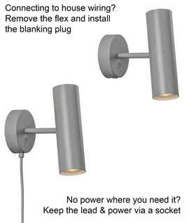 Tubular Grey Wall Light For Mains GU10 Bulbs - Adjustable, switched, hardwire or plug-in Tubular Grey Wall Light For Mains GU10 Bulbs - Adjustable, switched, hardwire or plug-in