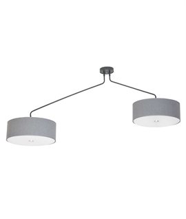 Grey Drum Shade Offset Pendant - Glass Diffuser