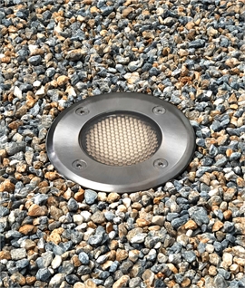 Stainless Steel Round GU10 Buried Uplighter - with glare-reducing honeycomb filter