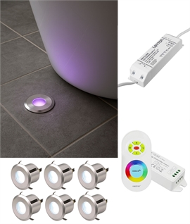 6-Pack RGB In-Ground Brushed Aluminium Lights with Driver & Remote - IP65 indoor or out