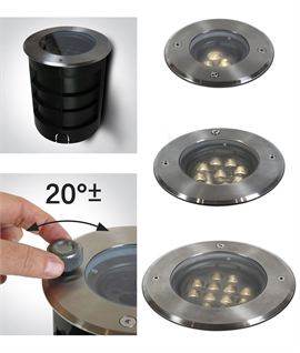 Reduced Glare In-Ground COB LED Uplight with Externally Adjustable Tilt - 316 Marine Grade Stainless Steel 