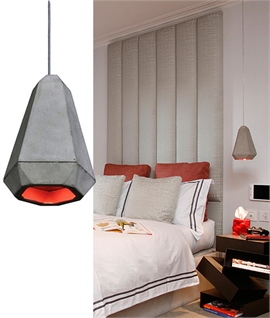 Portland Geometric Light Pendant - Contemporary Concrete with Red Interior