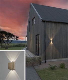 Quad Optic Exterior Feature Light in Brushed Brass