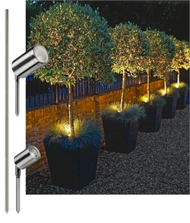 Stainless Steel Spike-Mounted Spotlight for Use in Planters
