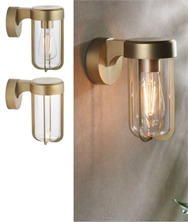 IP44 Cage and Glass Wall Light - Brushed Gold
