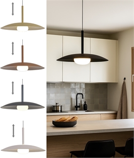 LED Rise & Fall Pendant with Wide Shallow Shade & Opal Globe
