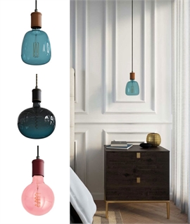 Super-cool bare lamp pendant with jumbo coloured LED lamps
