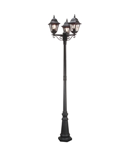 Exterior Lamppost with Triple Lanterns and Leaded Glass 