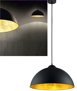 Big Modern Light Pendant in Matt Black with Gold Inside - Dia 50cm