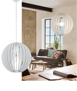 White Globe Wooden Slat Pendant Light - 50cm Diameter