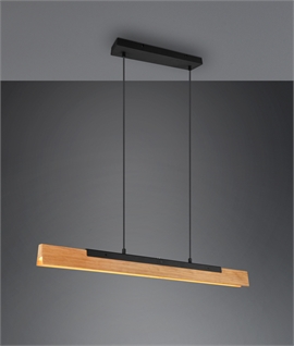 Linear LED Light Pendant - Encased in Wood with Matt Black Wire Suspension