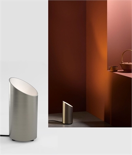 Free Standing Angled Cylinder Floor Uplight in Satin Nickel