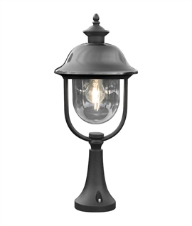 Modern Matt Black Outdoor Post Light - Clear Glass