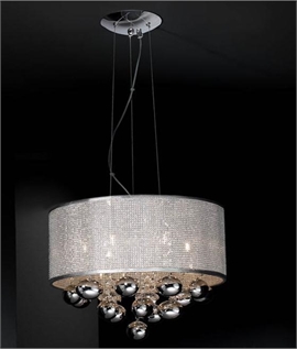 Chrome Drum Light Pendant with Hanging Baubles