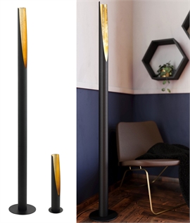 Tall Modern Floor or Table Lamp - Black with Gold Interior