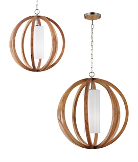 Light Wood Slated Pendant with Diffuser