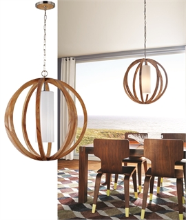 Light Wood Slated Pendant with Diffuser