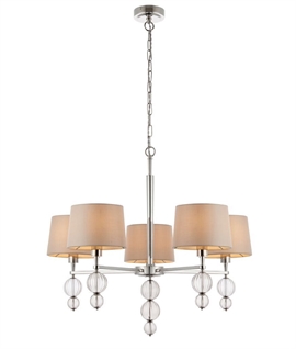 Modern Clean Line Chandelier In Chrome With Off White Fabric Shades Modern Clean Line Chandelier In Chrome With Off White Fabric Shades