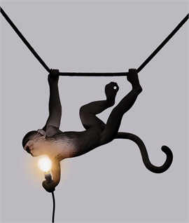 Black Swinging Monkey Sculpture Light with Rope by Seletti