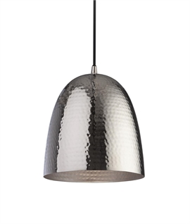 Metal Light Pendant in Planished Hammer Finish - Nickel 
