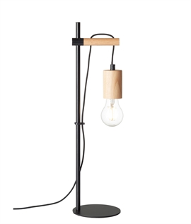 Scandi Black and Natural Wood Bare Bulb Table Lamp