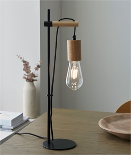 Scandi Black and Natural Wood Bare Bulb Table Lamp