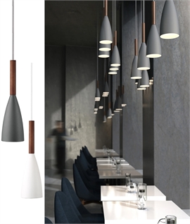 Pure Slim Metal Pendant With Wood Detail - White or Grey