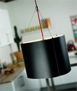 Black Drum Pendant Light - Aluminium Black Outside - White Inside with Red Flex