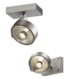 Adjustable aluminium spotlight for ES111 lamps - Wall or ceiling mounted with full rotation and tilt