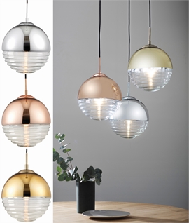 Rippled Glass Globe Light Pendant - Gold, Copper or Chrome
