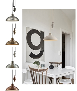 Rise & Fall Spun Metal Dome Pendant Light with Counterweight 