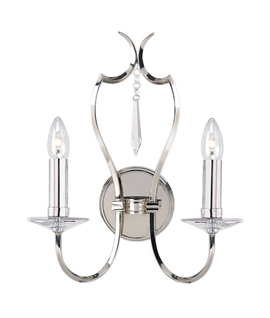 Elegant French Curve Double Arm Wall Light with Crystal Drop