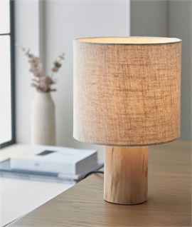 Natural Eucalyptus Wood and Linen Shaded Table Light