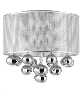 Hollywood Glam Chrome Mesh Flush Light with Baubles