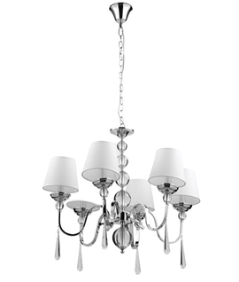 LED Chrome Chandelier with Crystal & White Shades 