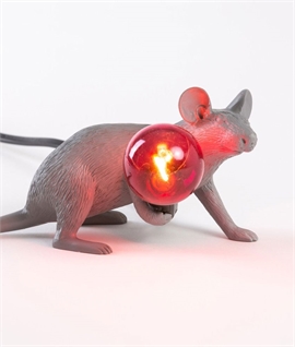 Grey Mouse Table Lamp with LED Lamp - Crouching