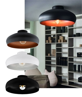 Contemporary Dished Ceiling Light - Silver, Copper or All Black