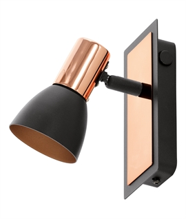 Switched GU10 Single Spotlight - Black with Copper Details