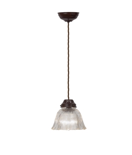 Ribbed Glass Frill and Antique Bronze Pendant - 2 Sizes