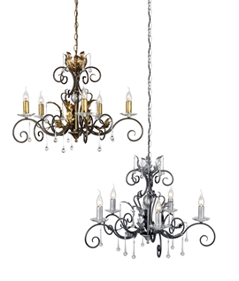 5 Light Elegant Rococo Style Chandeliers - Crystal Adorned