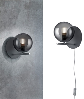 Smoked Glass Globe Wall Light with Black Flex – Plug-In or Hardwired