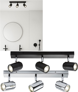 Modern 3-Light Bathroom Mains GU10 Spotlight - Matt Black or Chrome