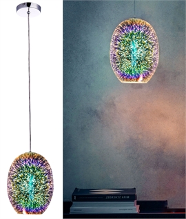 Starburst Holographic Glass Pendant Light with Chrome Detail