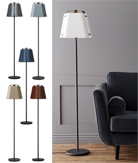Floor Lamp with Folded and Strapped Shade in several modern colours