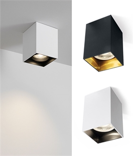 Square GU10 Surface Spotlight – Twist-On Body in Black or White with Contrasting Inner