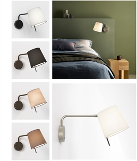 Adjustable Swing Arm Wall Light with Fabric Shade - Great for Bed Readers