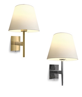 Simple White Fabric Shade Bedside Bracket Switched Wall Lights - Brass or Chrome