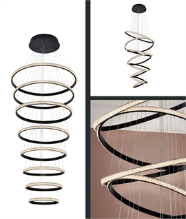 Long Drop Stunning 8 Ring LED Crystal Pendant - 2.5 Metres
