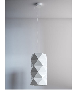 Tall White Ceramic Pendant Light - Geometric Design, E27 Lamp - Twisted Form in Two Sizes