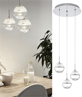 3 Light LED Ceiling Pendant with Contemporary Crystal Glass Globes 